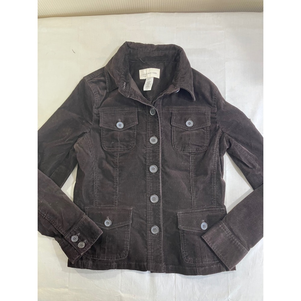 Jones New York Sport Brown Corduroy Trucker Jacket Womens Sm. Stretch Button Up